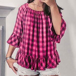 3/$25 Plaid Ruffle Blouse